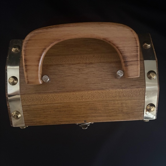 Vintage Wood Purse Handbag with Brass Accents - Japan - Tally-Ho Creation - Picture 5 of 16